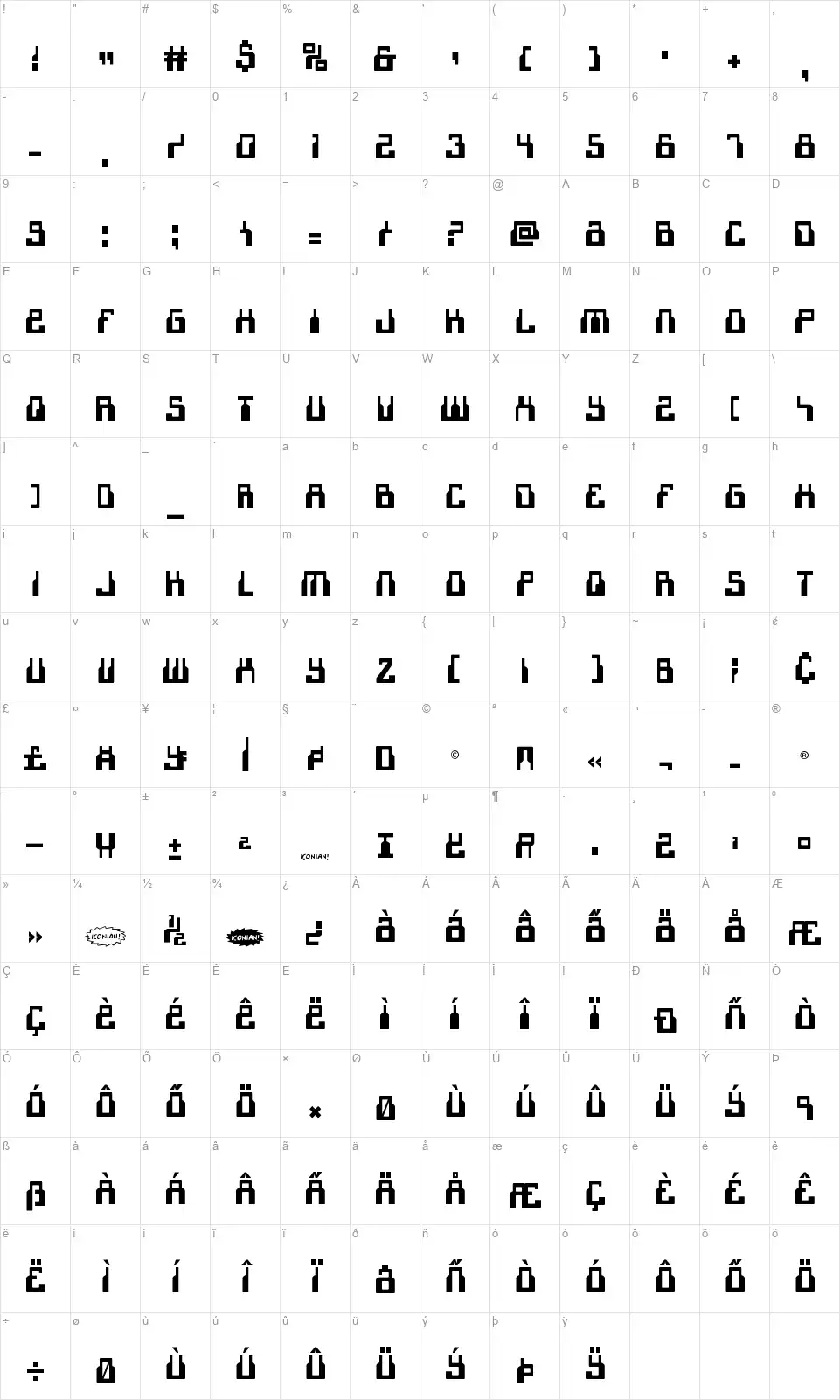 1968 Odysseyfont character map