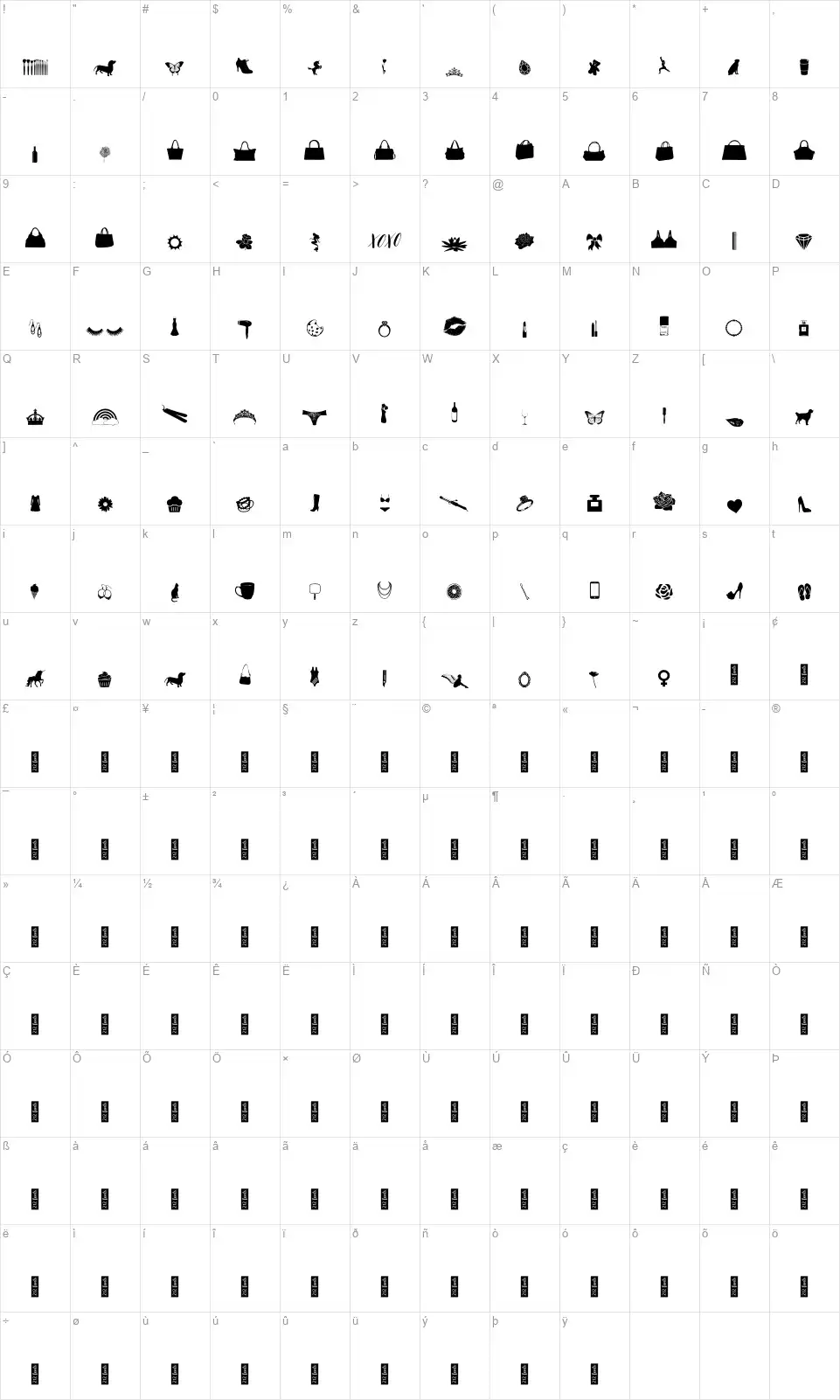 212 Girly Stufffont character map