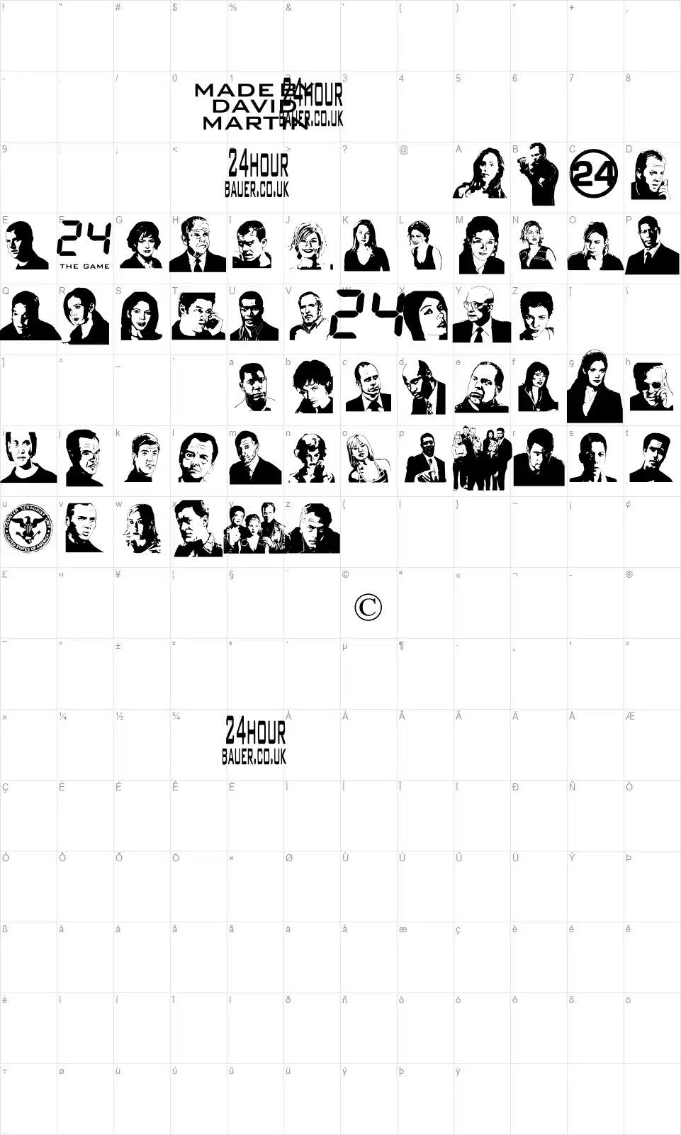 24hourbauerfont character map