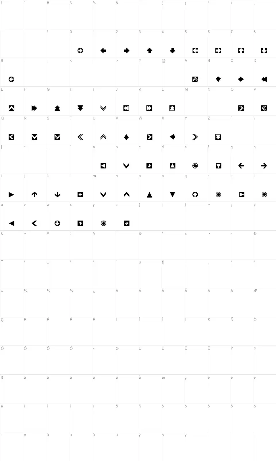 4rrowsfont character map