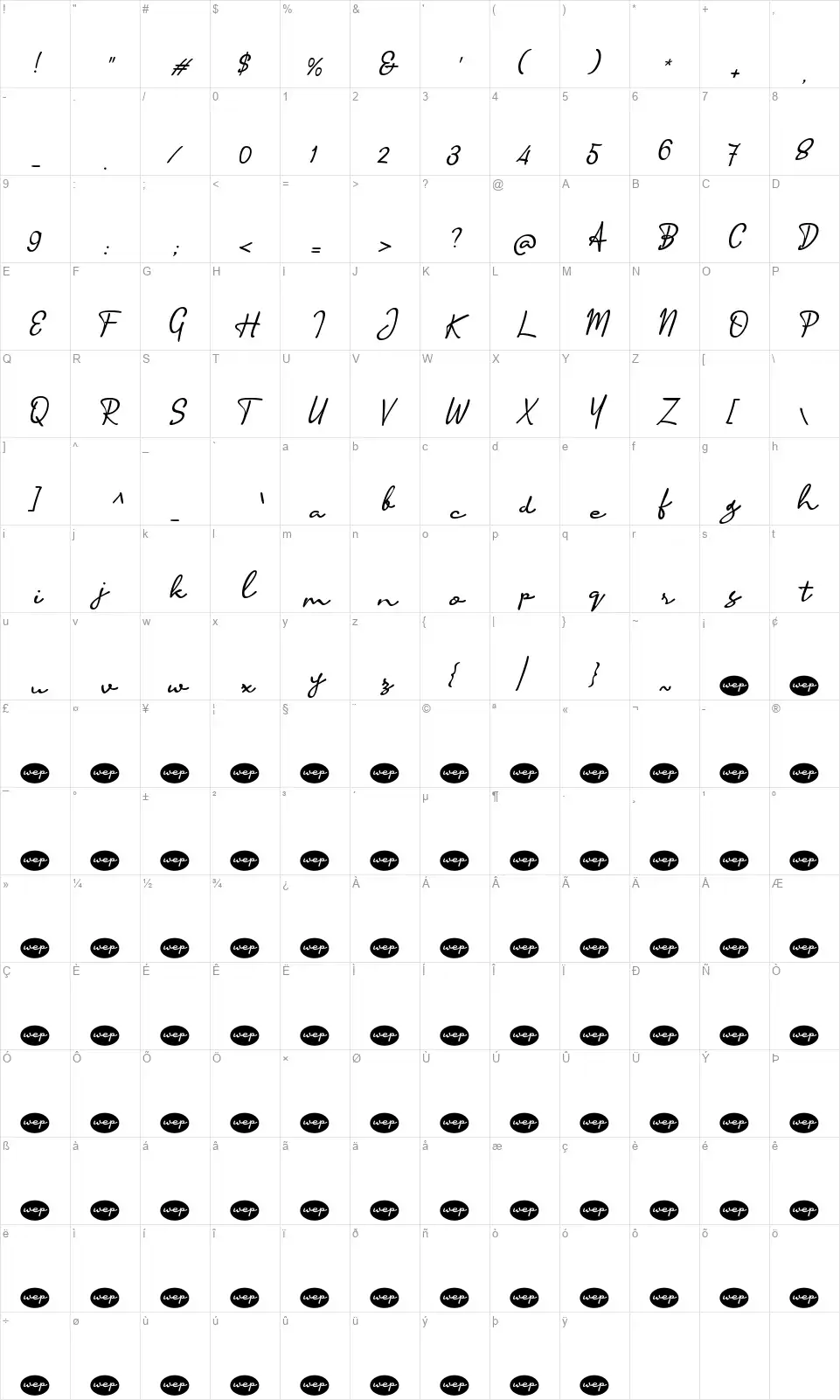 a Accountant Signaturefont character map