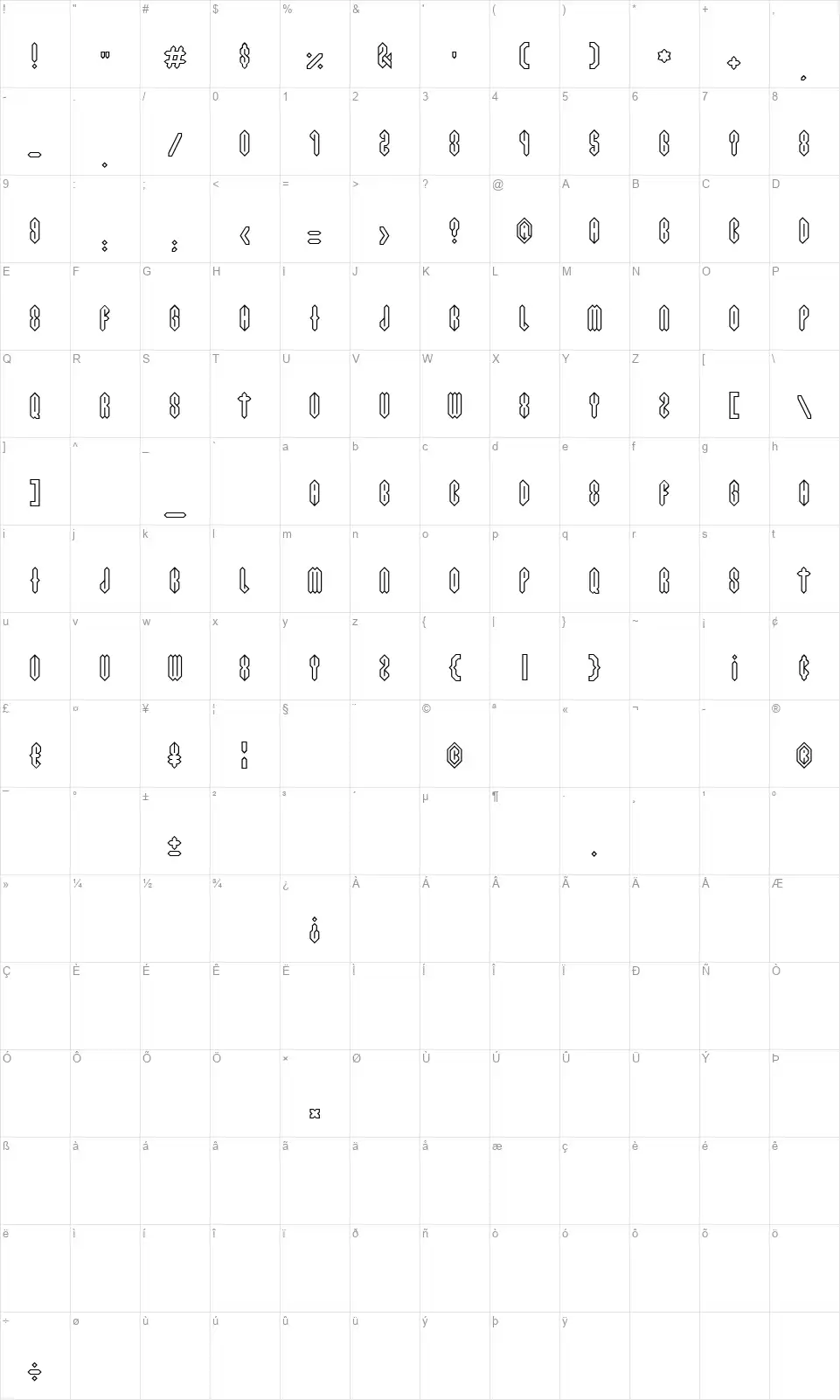 Acid Crushfont character map