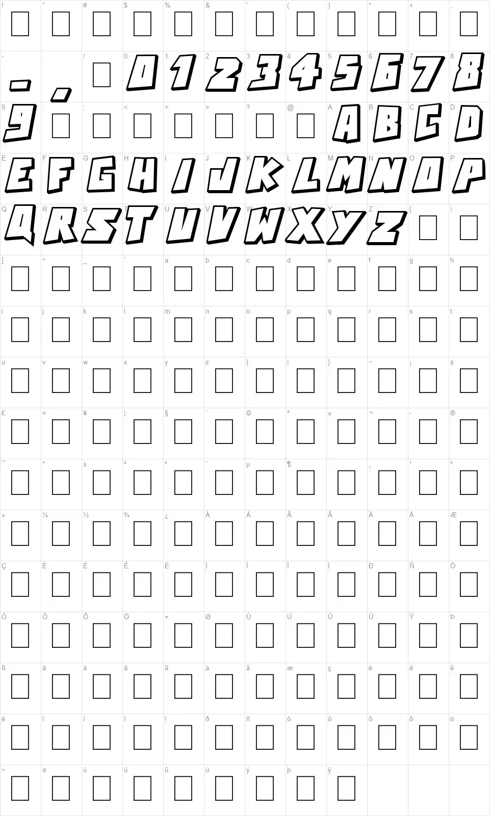 Action Comicsfont character map