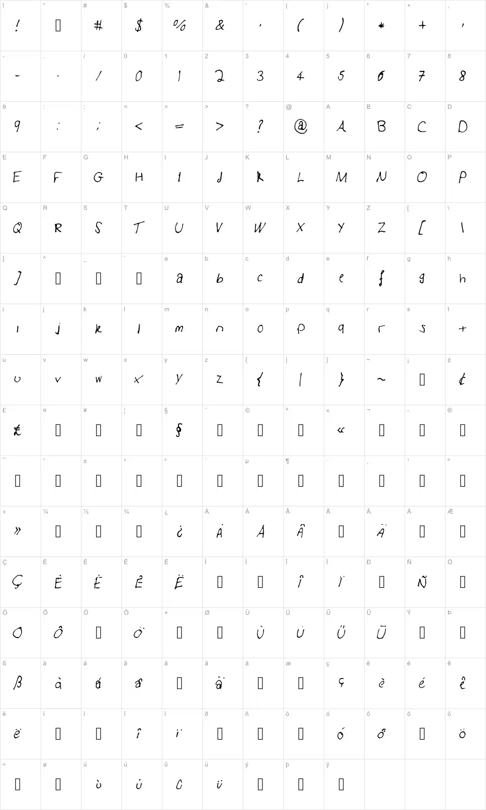 Adam's Fontfont character map