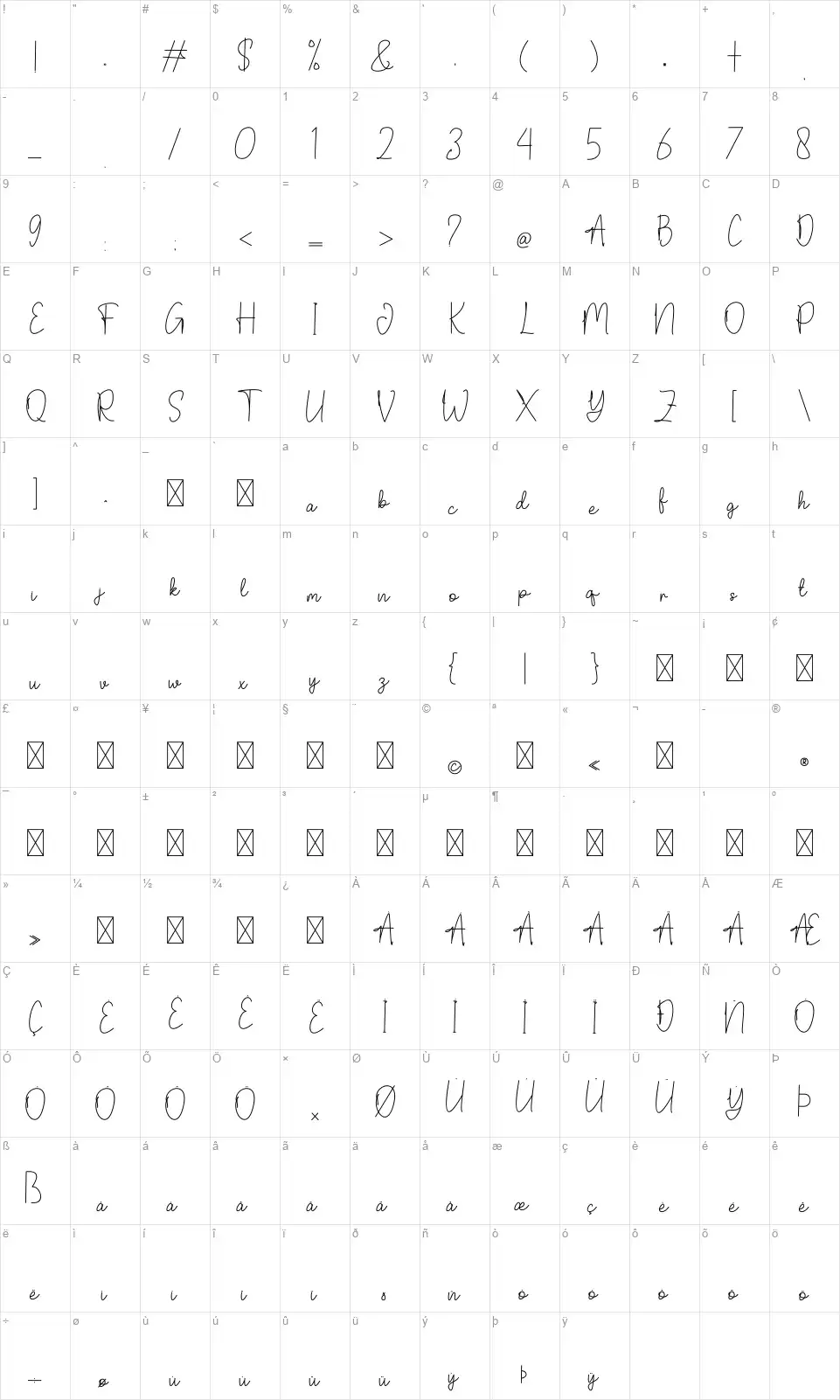 After Daylightfont character map