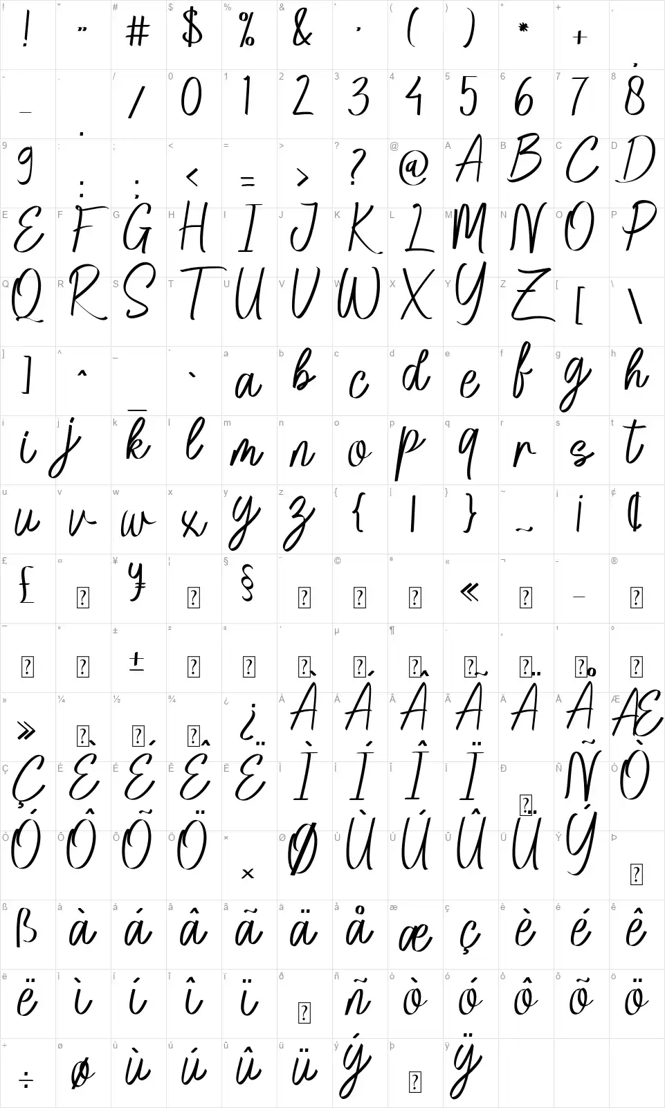 Agia Valleyfont character map