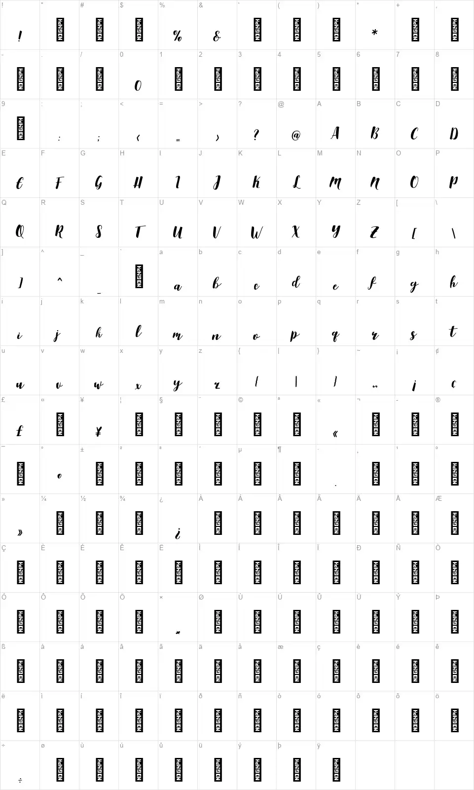 Aldinefont character map