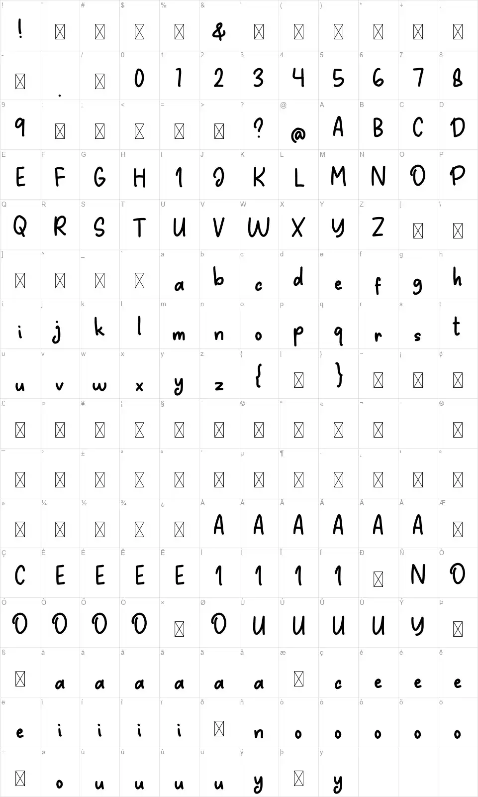 Aldosfont character map