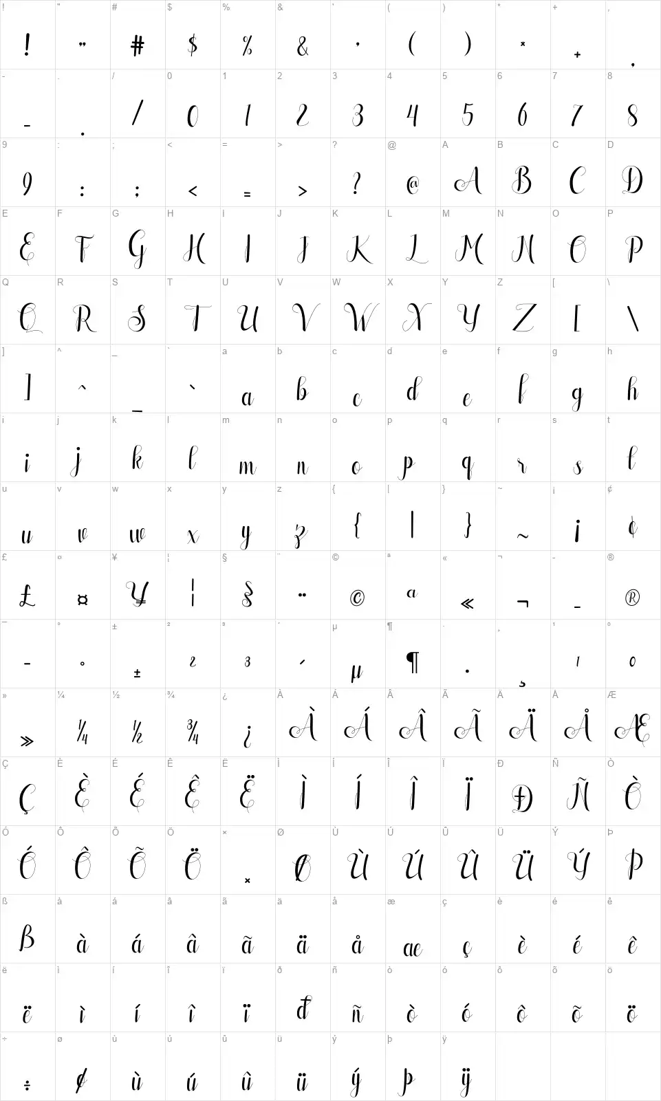 Alisabethfont character map