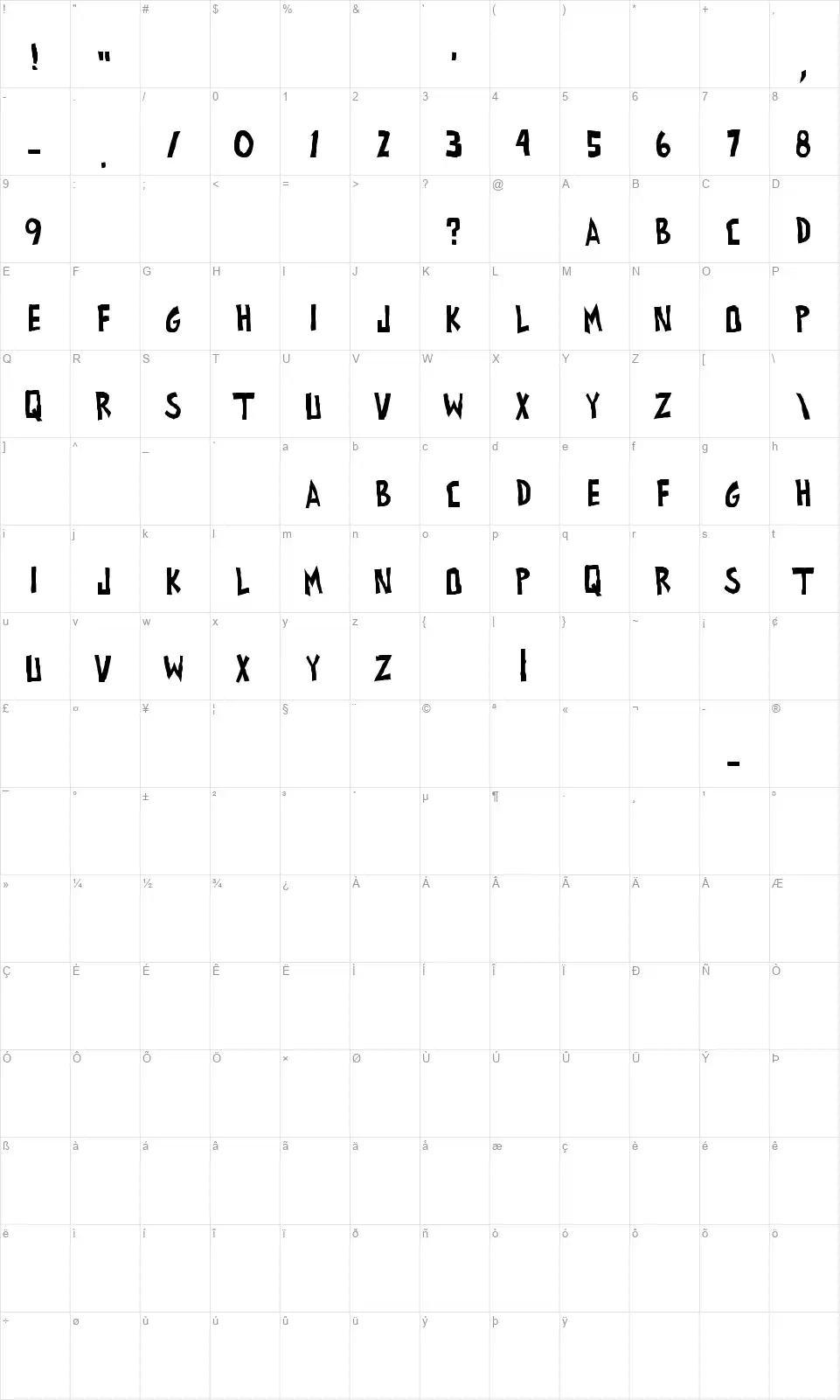 All exes must die!font character map