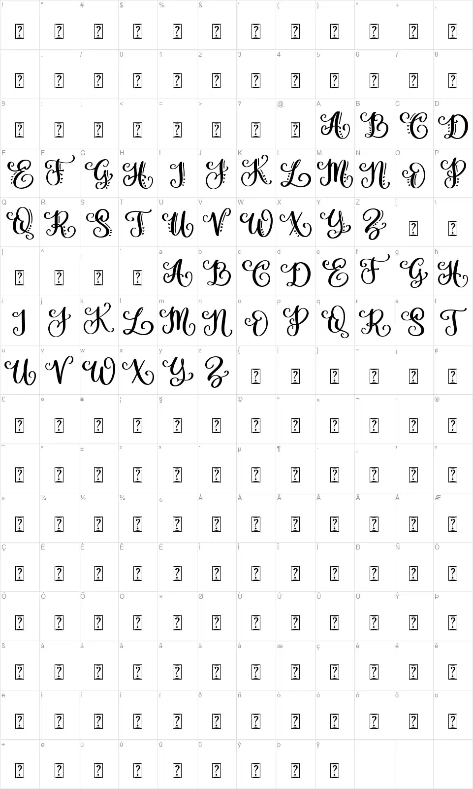Amorahfont character map
