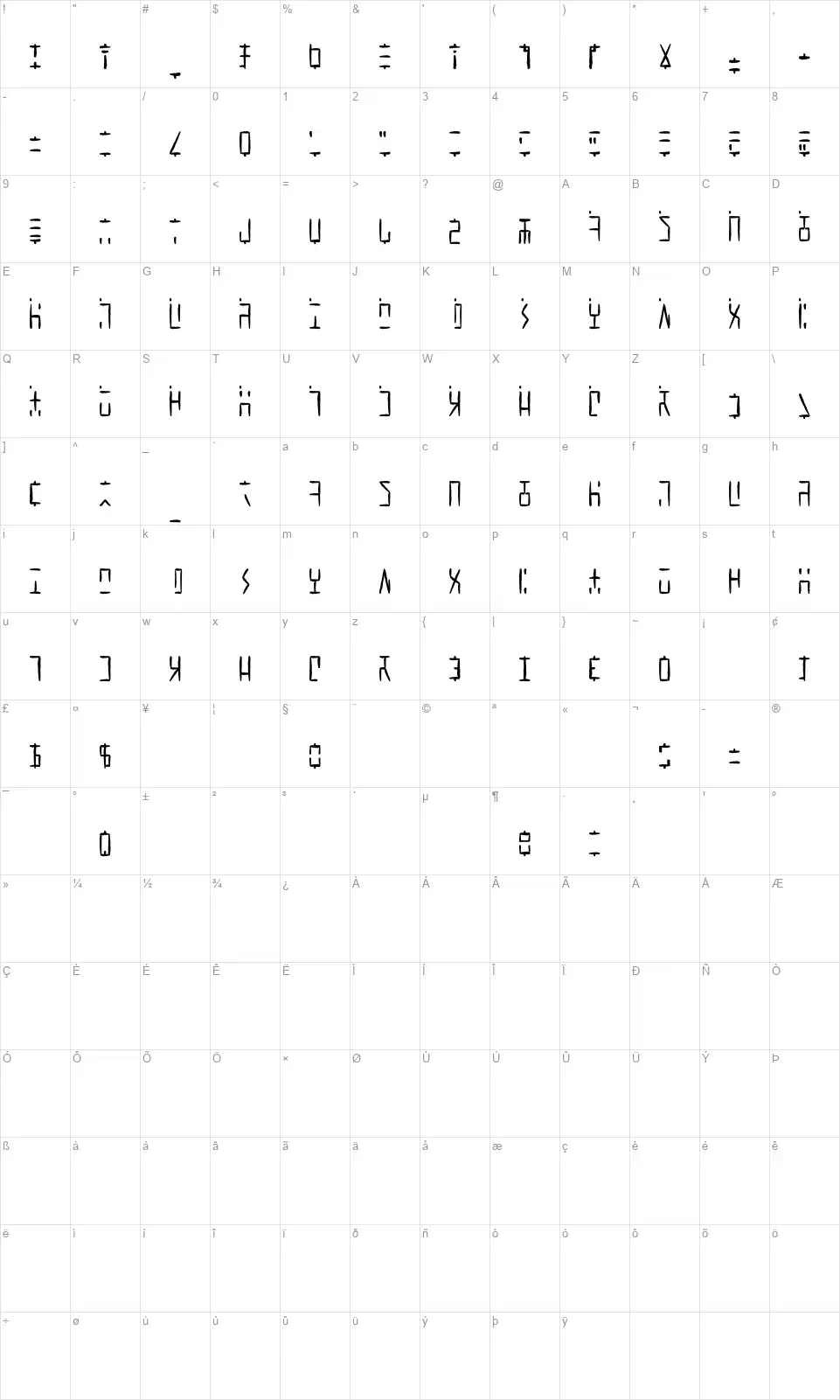 Ancient G Writtenfont character map