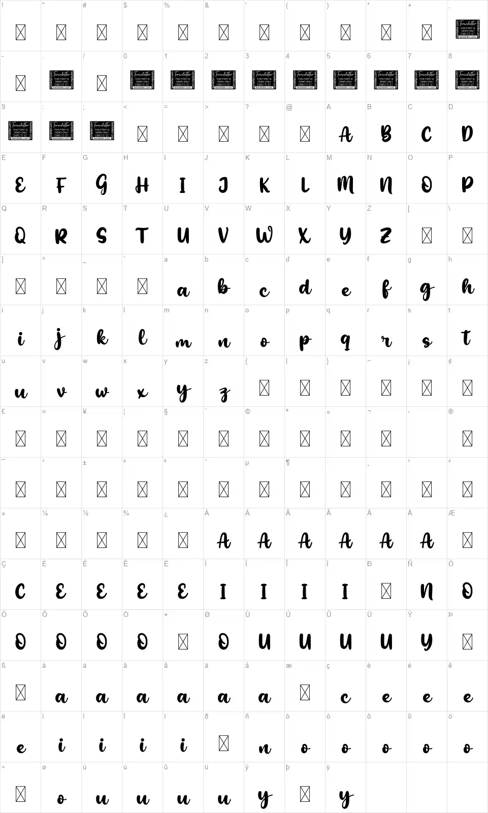Andesytesfont character map