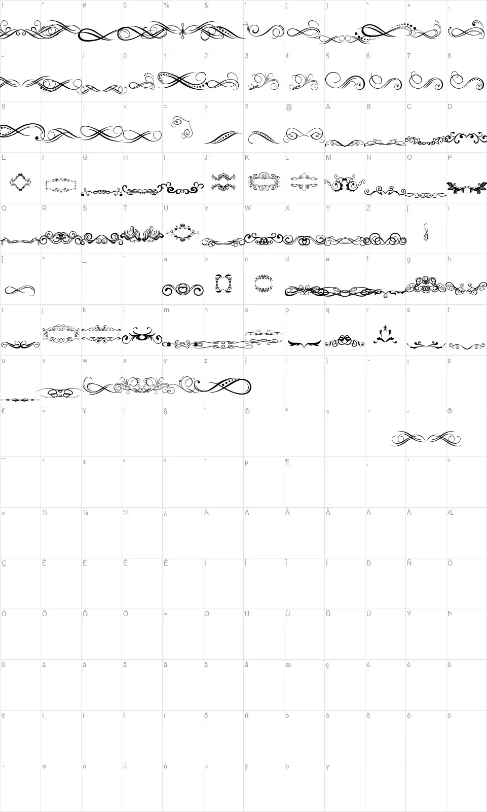 Another Ornaments TFBfont character map