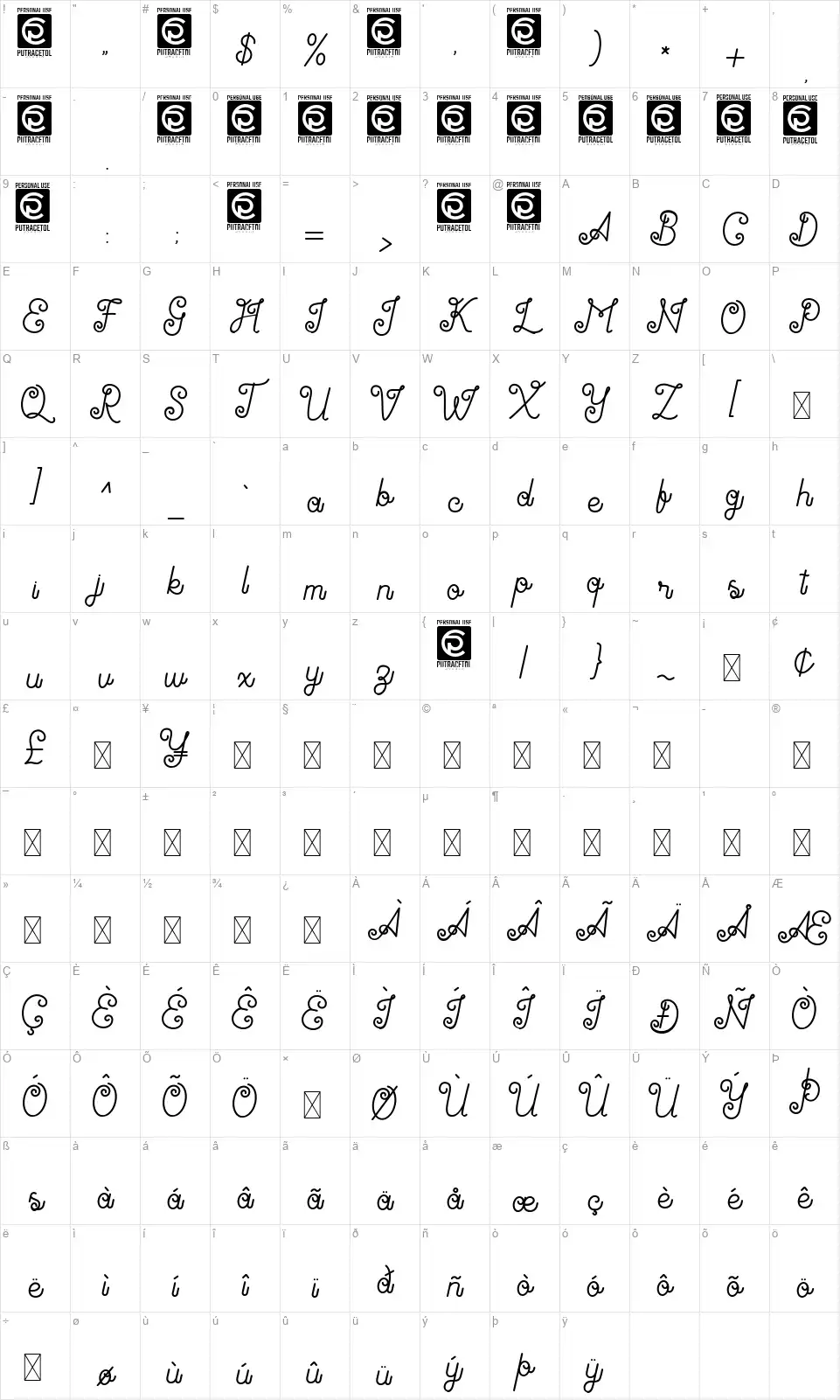 Antiquelinefont character map