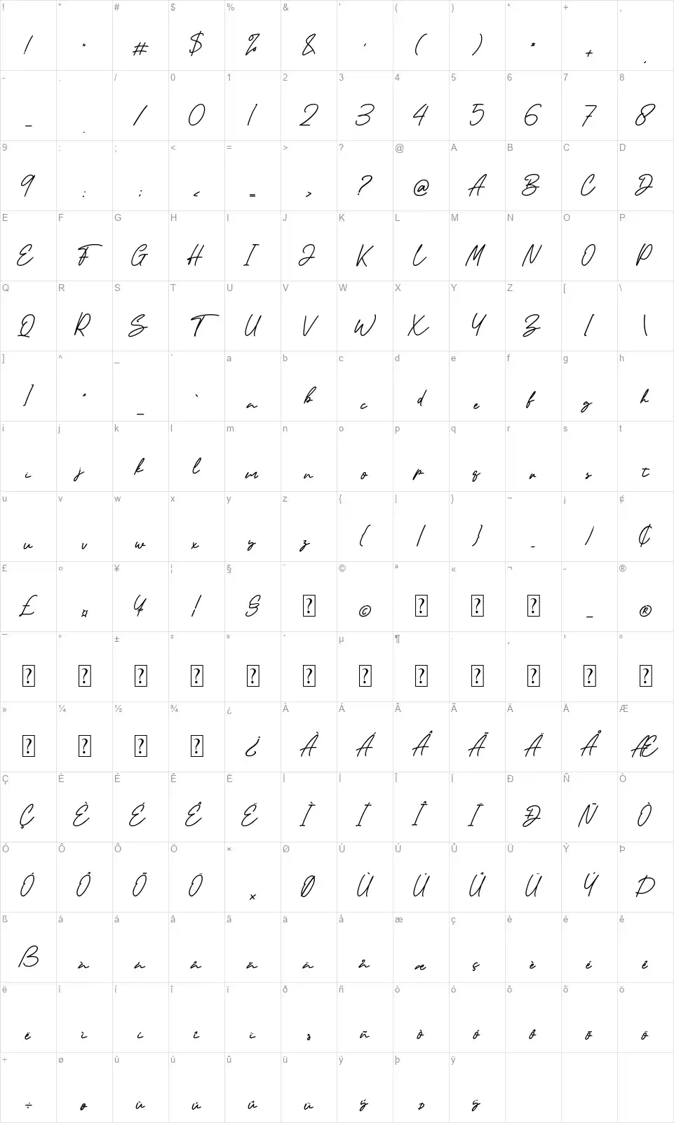 Artemay Brightfont character map
