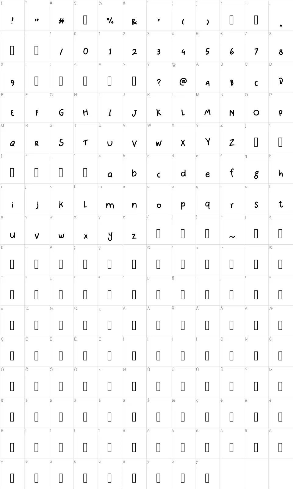 Asli Yang Ada Badaknyafont character map