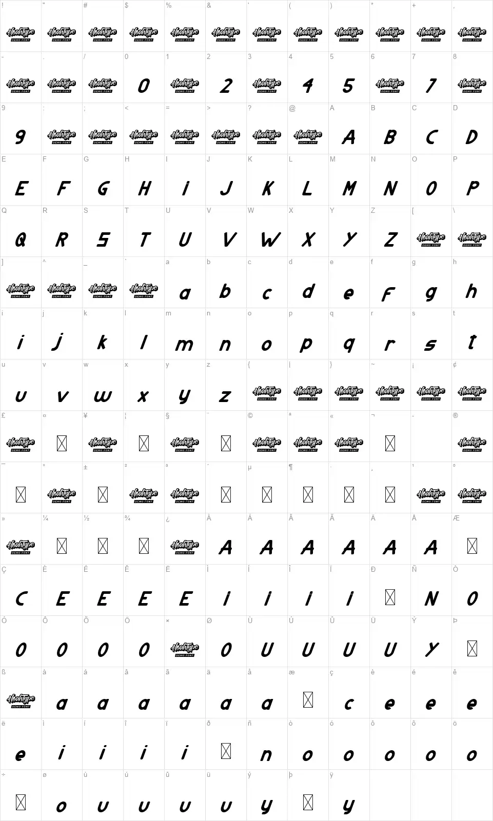 Atlanta Cornerfont character map