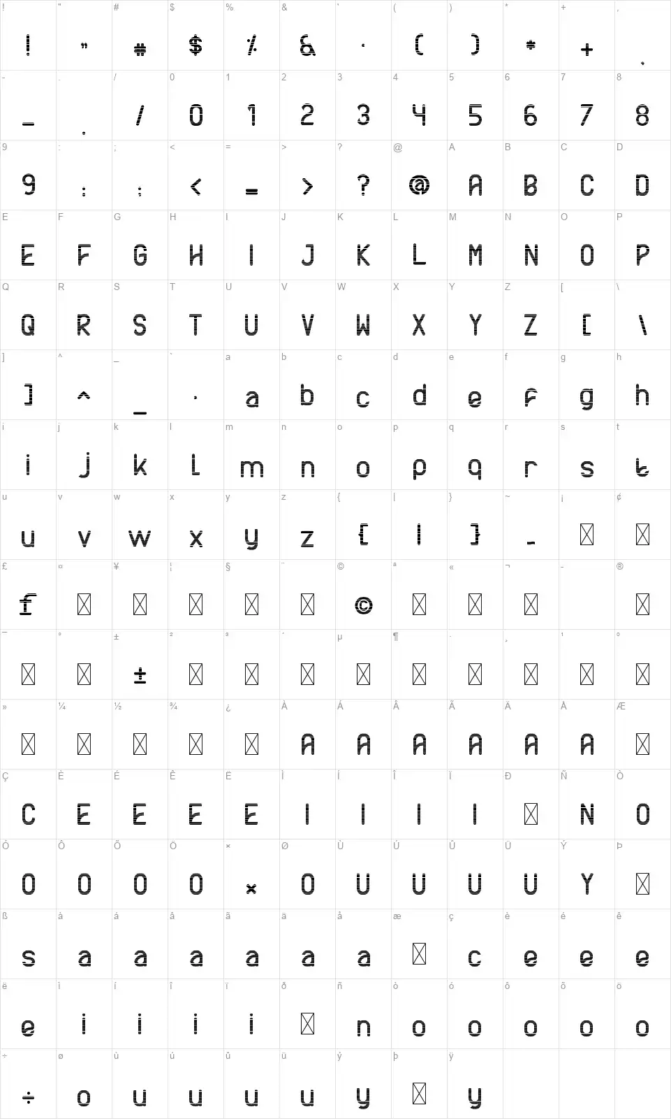 Axtonfont character map