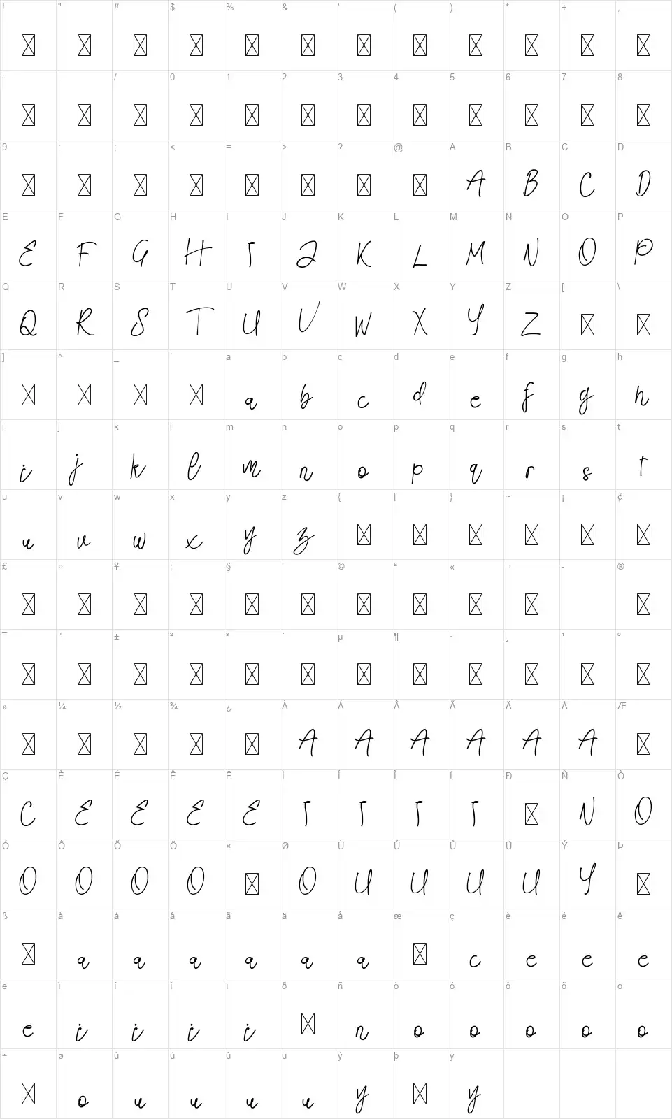 Ayesha Burnsfont character map