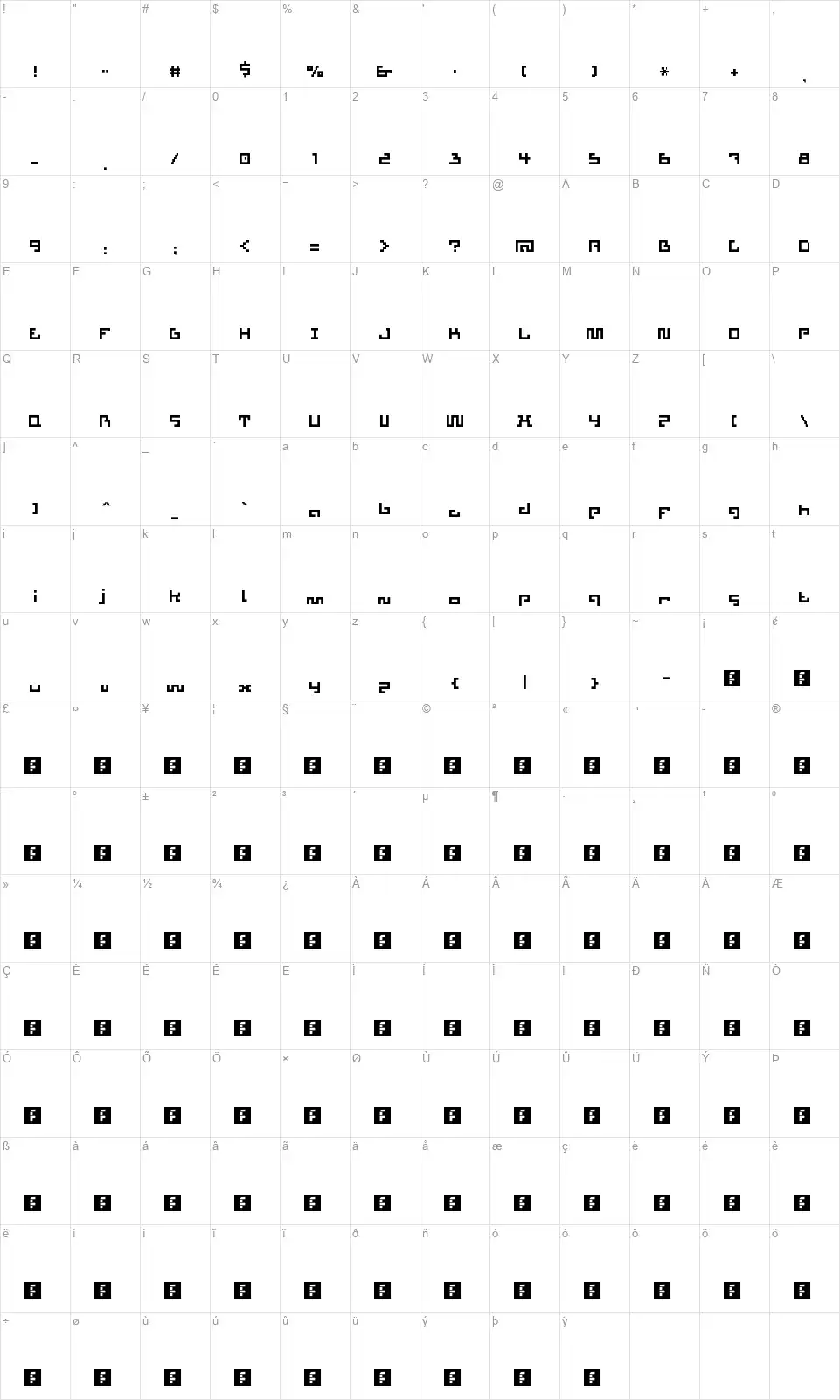 Aztechfont character map