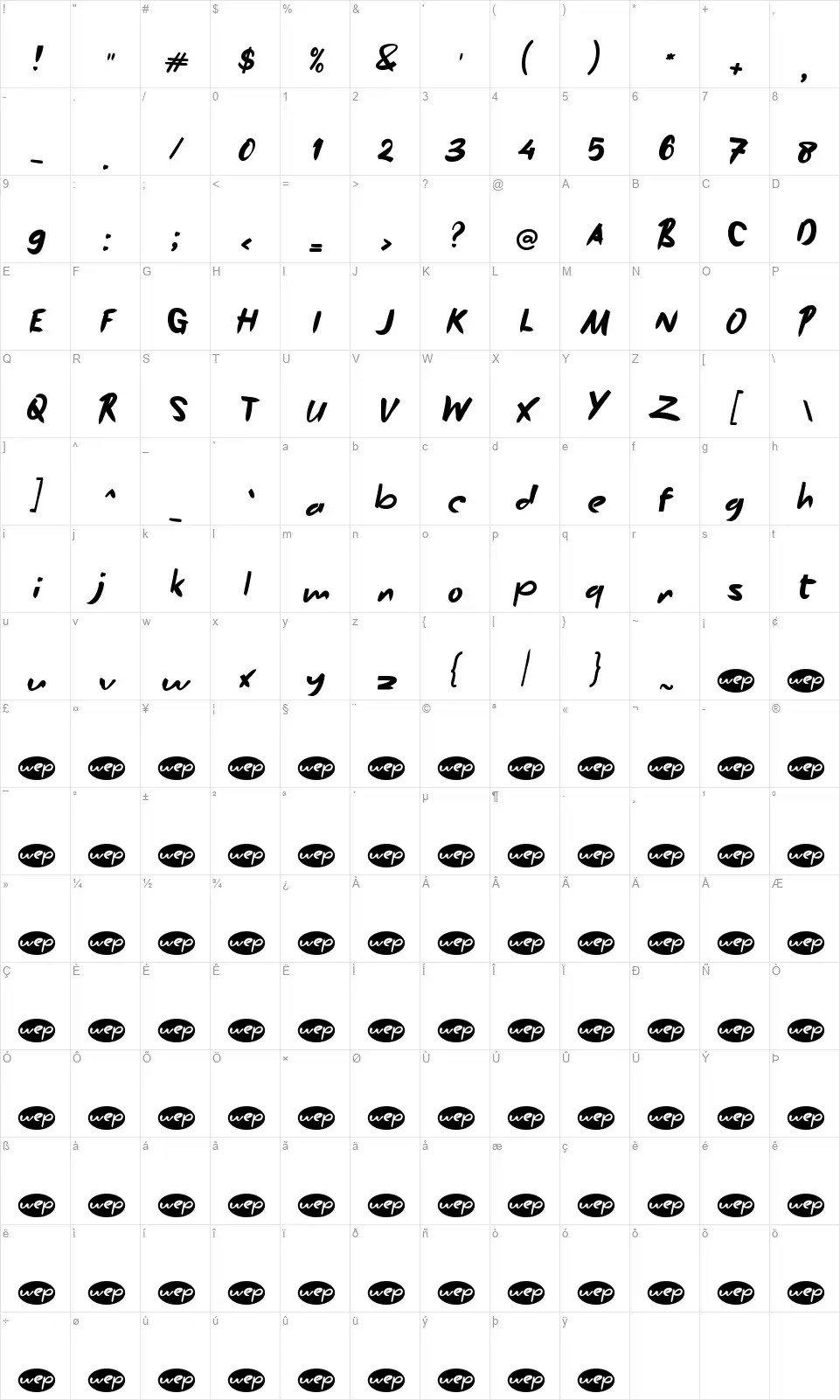 b Best Mondayzfont character map