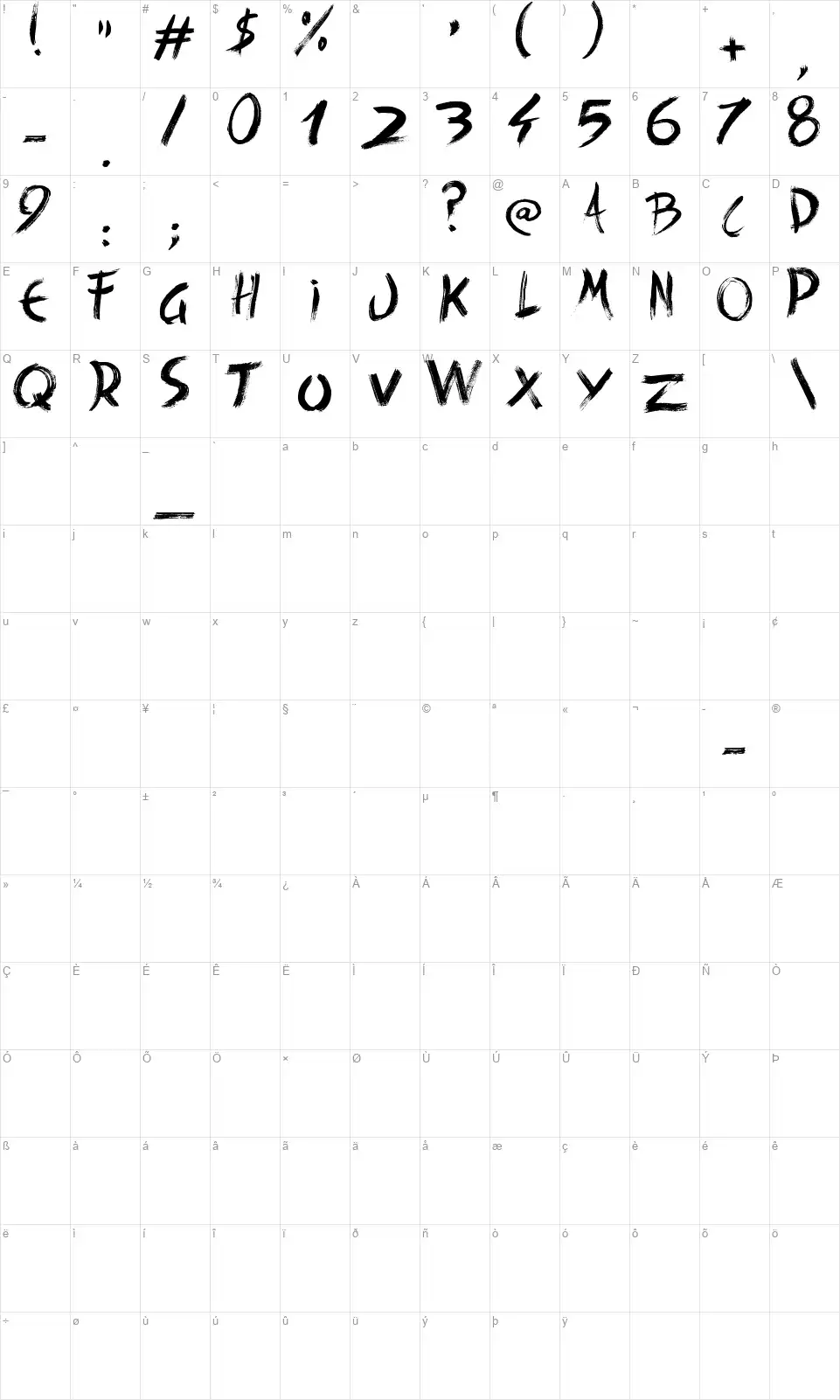 Back Ride 342font character map
