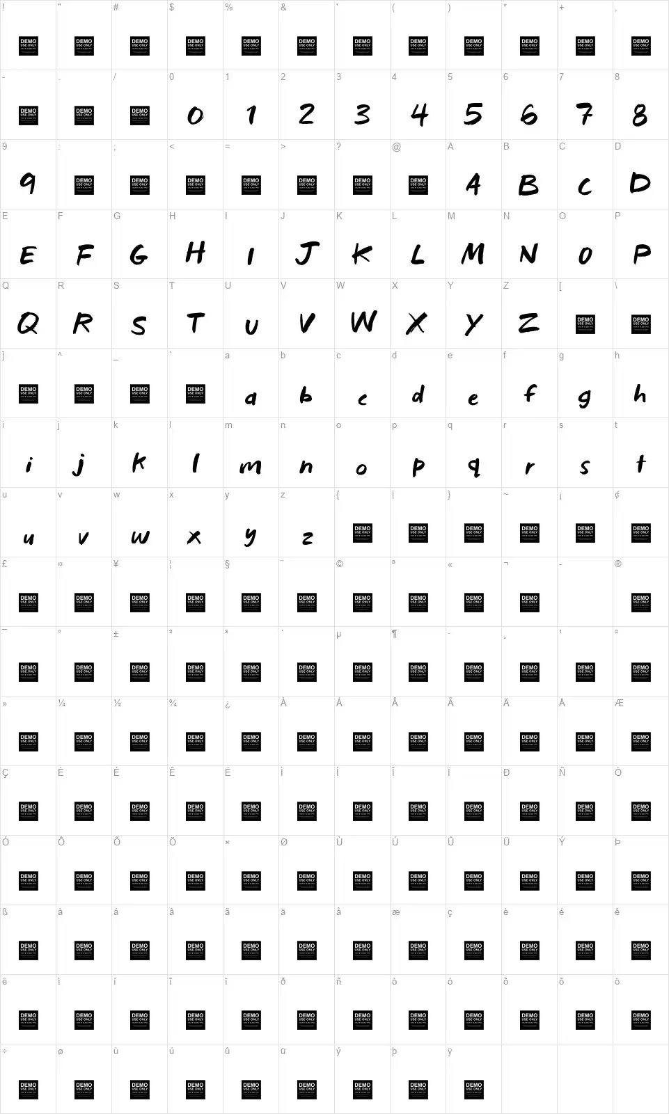 Bad Habitsfont character map