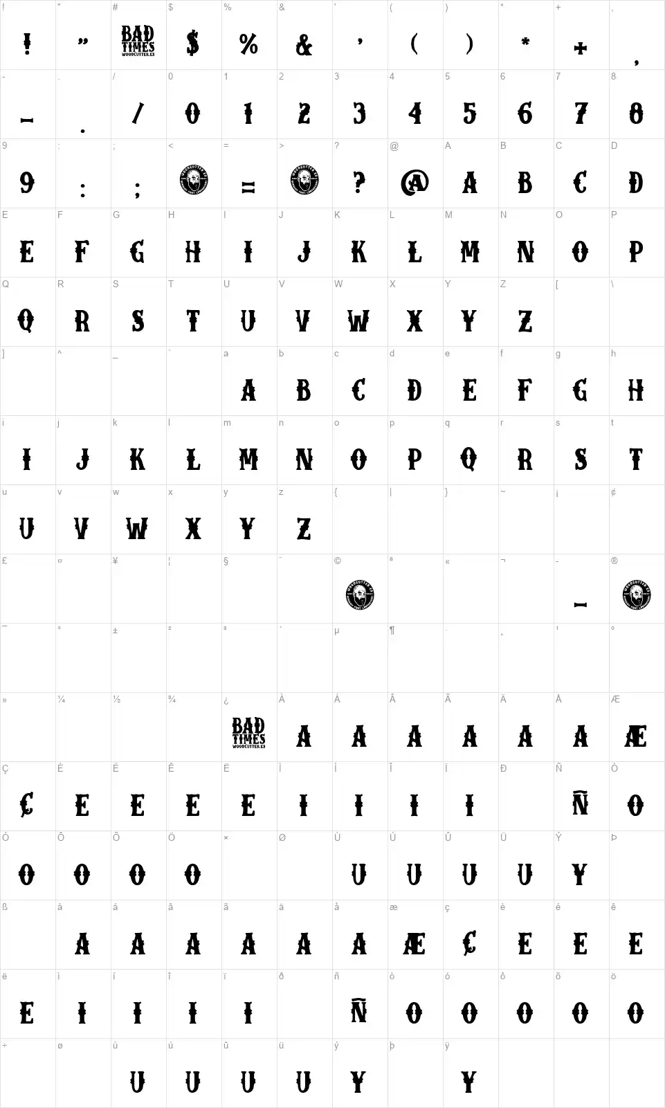 Bad Timesfont character map