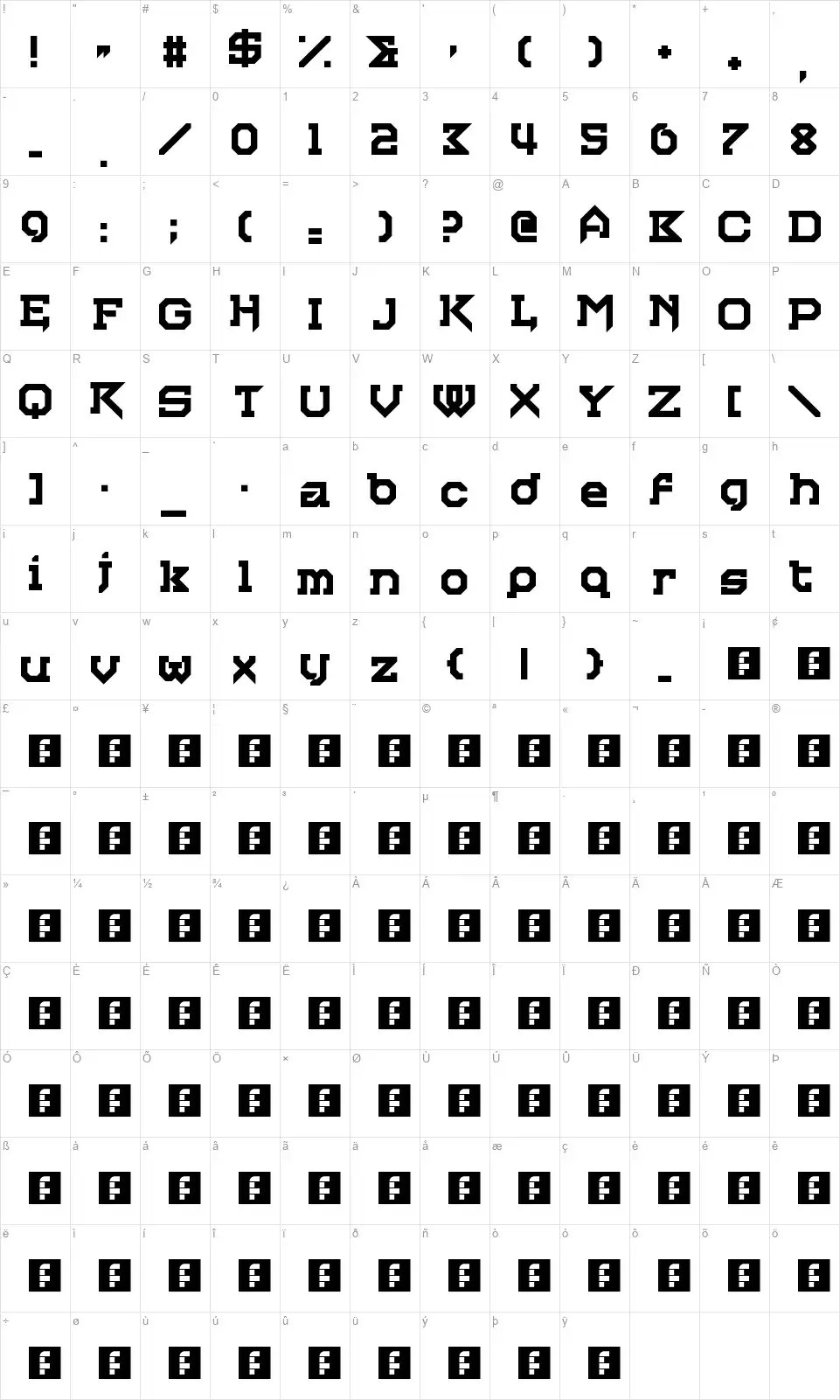 Basiliskfont character map