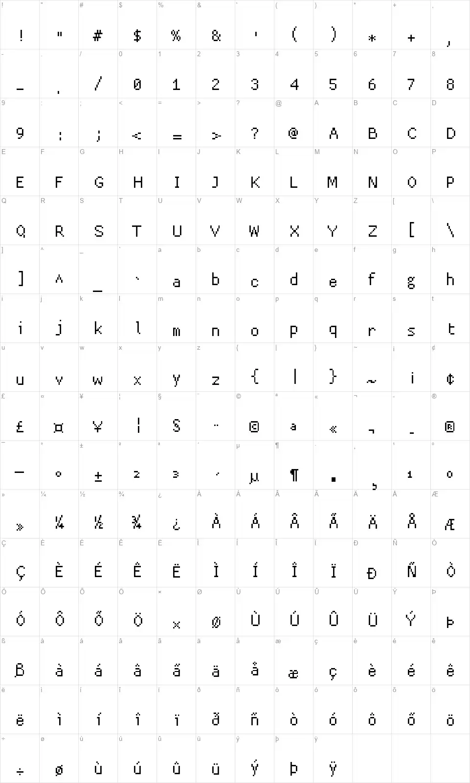 Basis33font character map