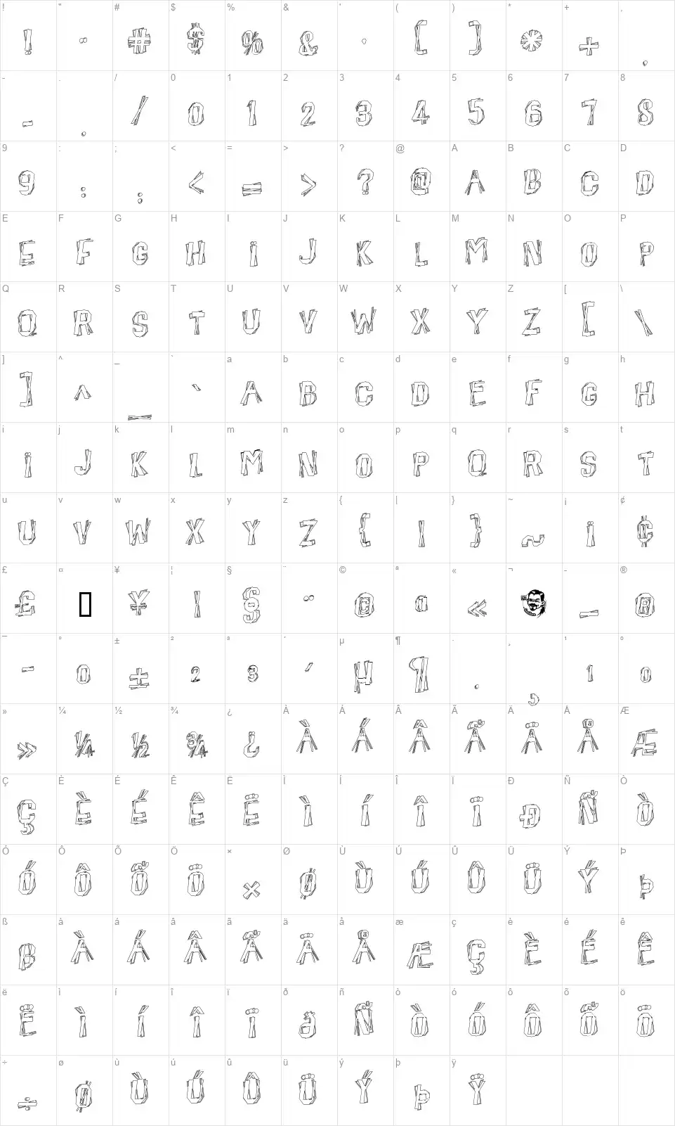 Beatnik Hayseedfont character map