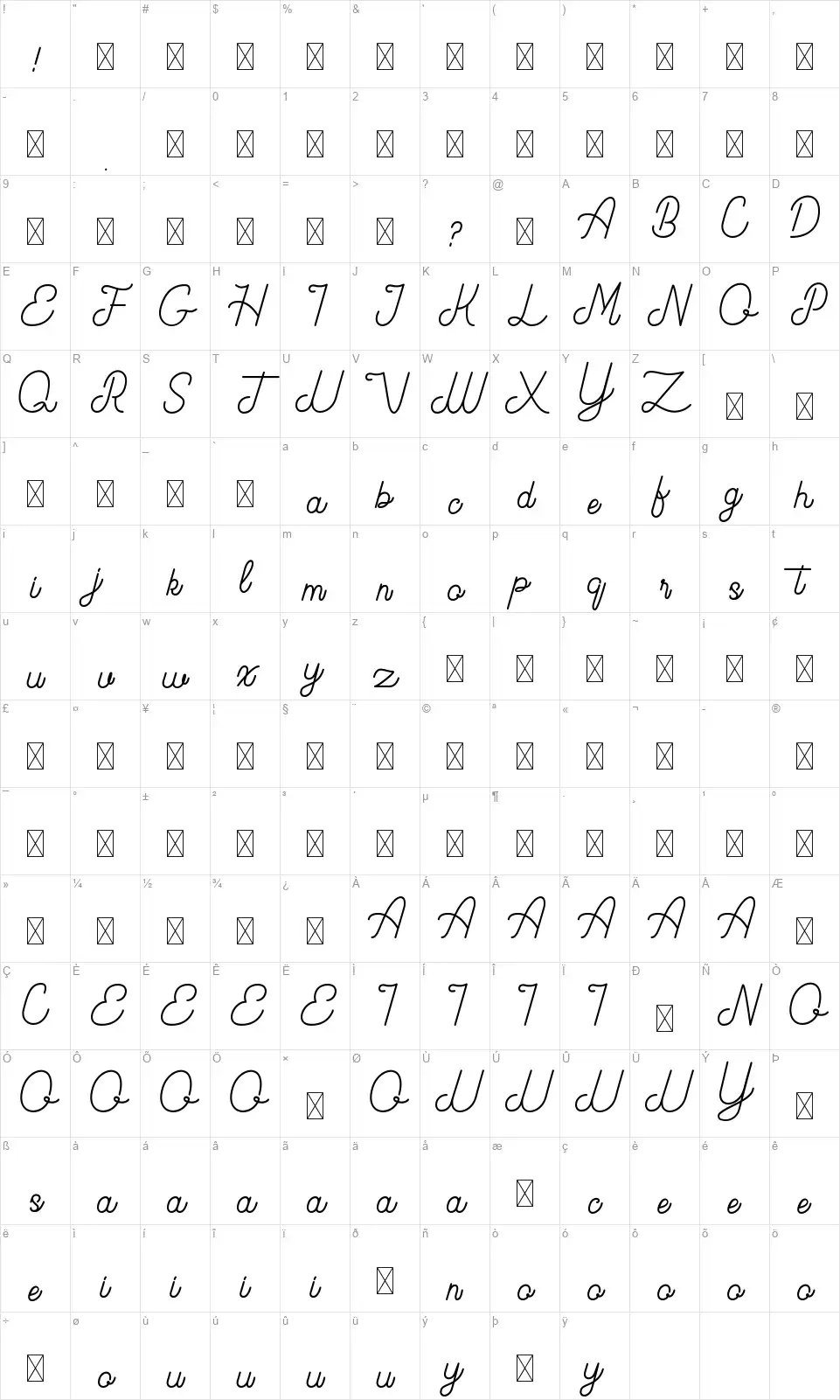 Beauty Onefont character map