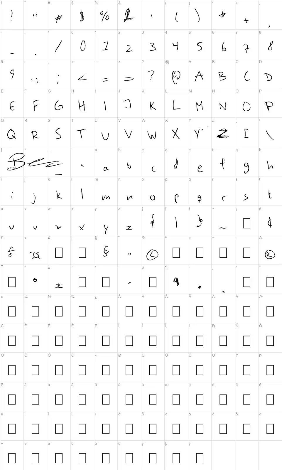 Beehives Are Stickyfont character map