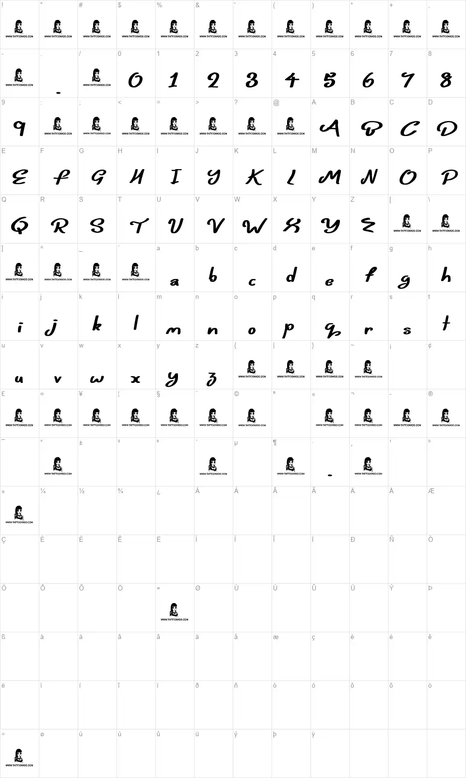 Belly Queensfont character map