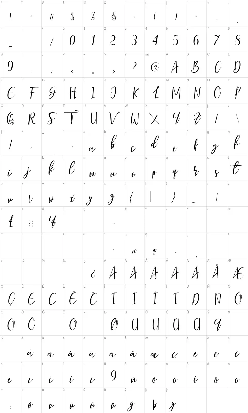 Berhilda Scriptfont character map