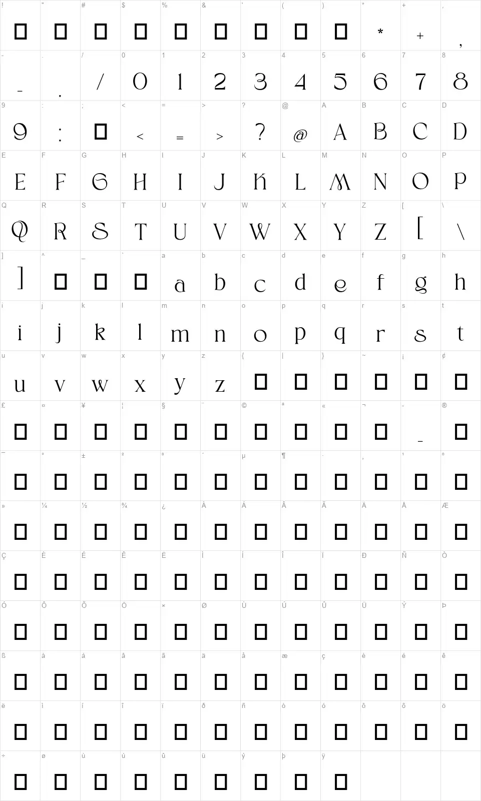 Beylinefont character map