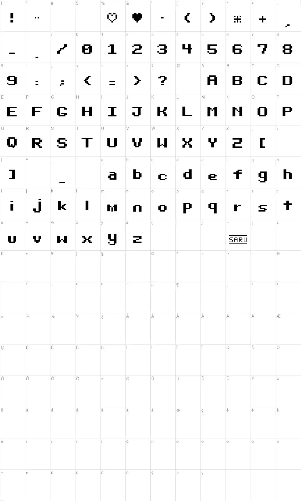 Bit Darling 10font character map