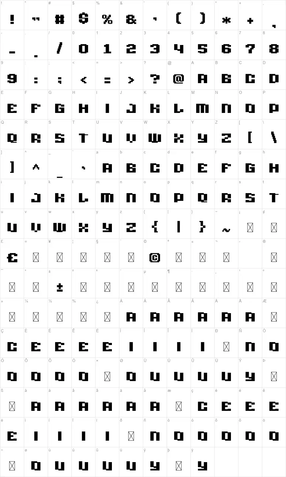 Bitfalsfont character map