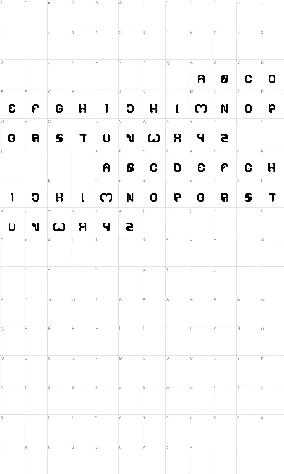 Bizzarefont character map