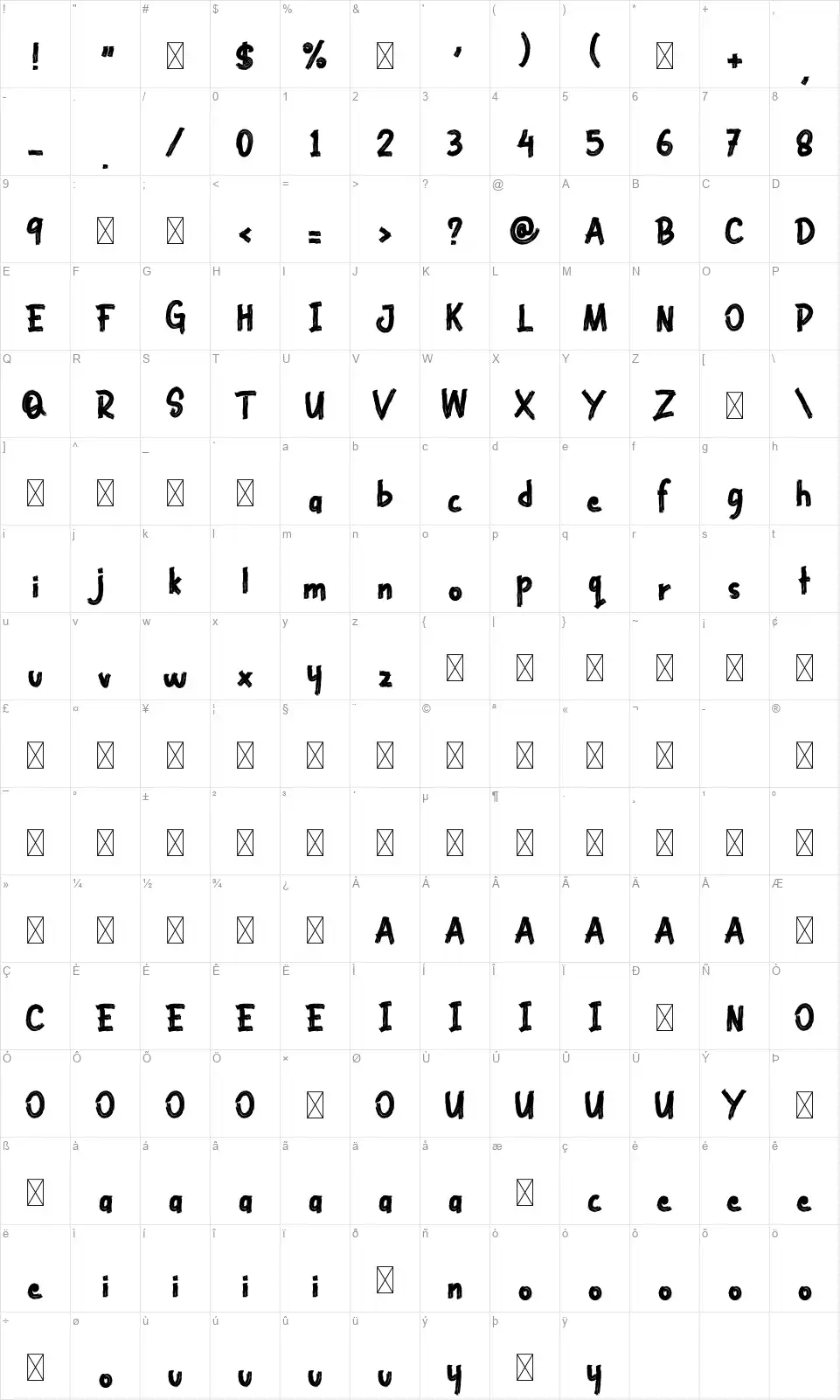 Black Brutalfont character map