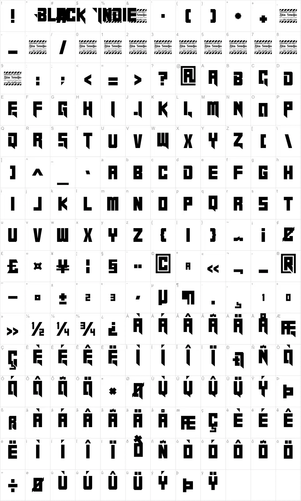 Black Indiefont character map