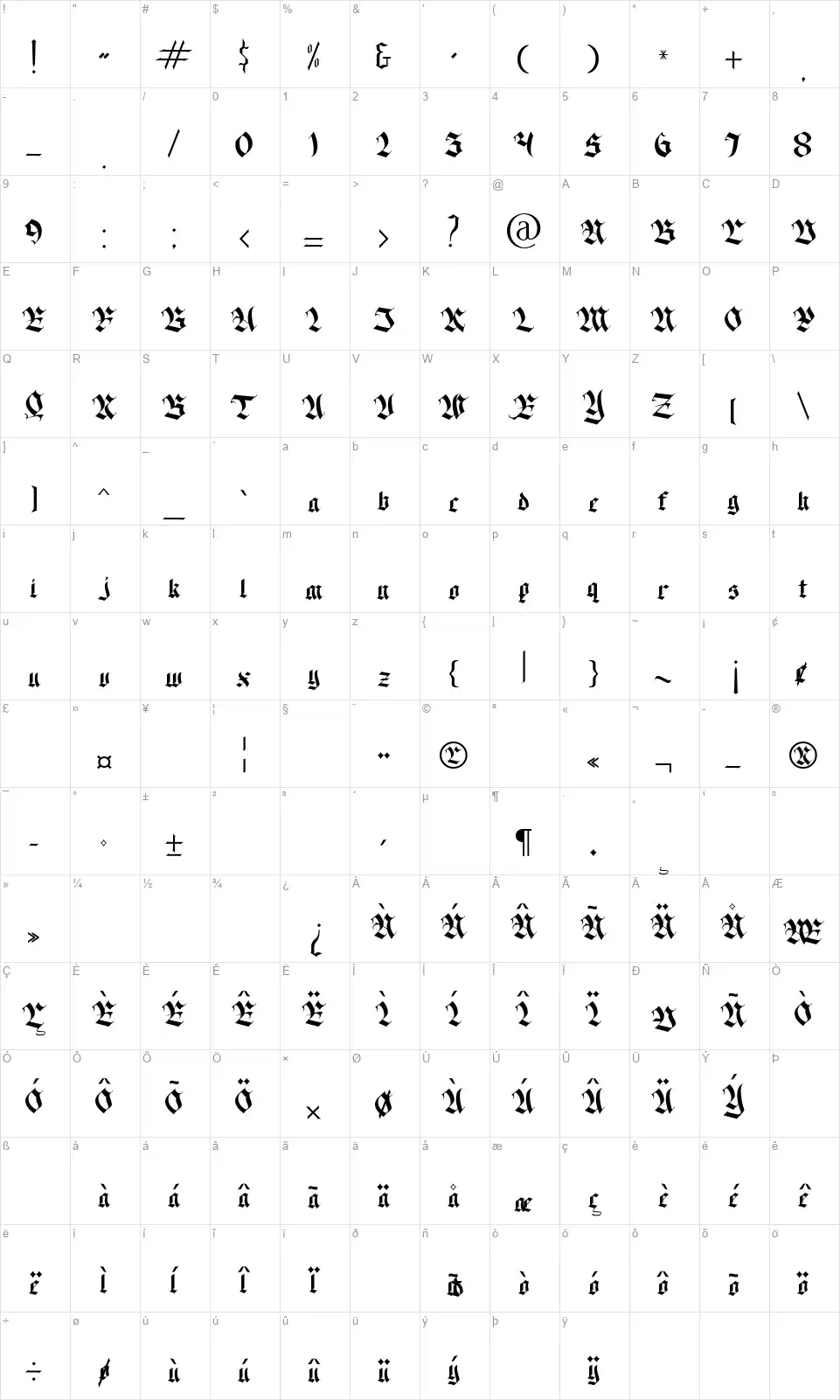 Black Jokerfont character map