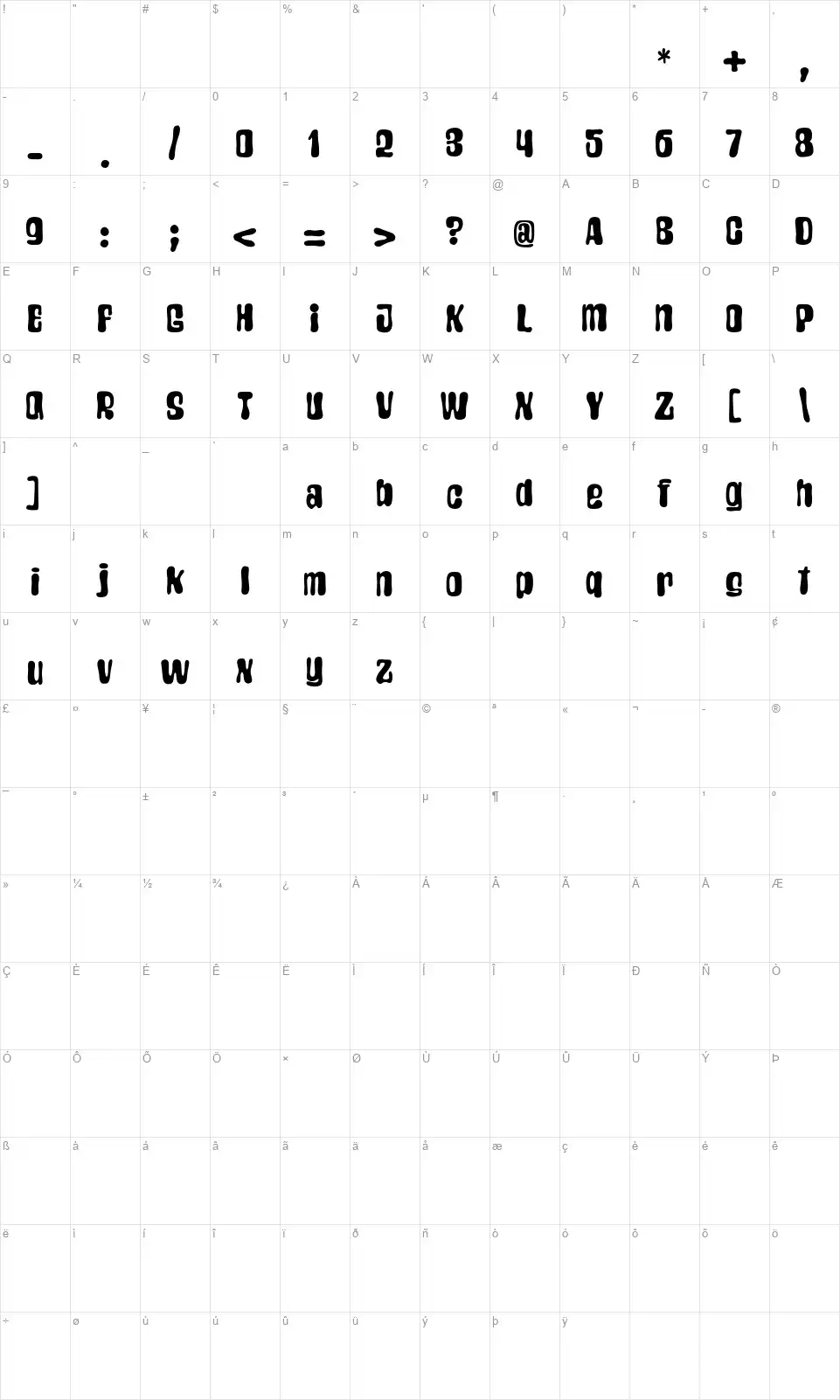 Black Namefont character map