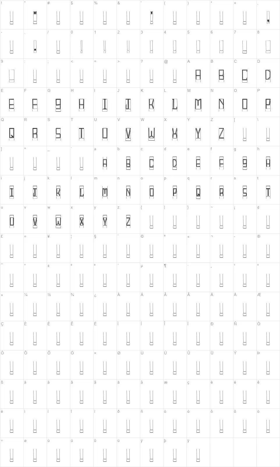 Block Titlingfont character map