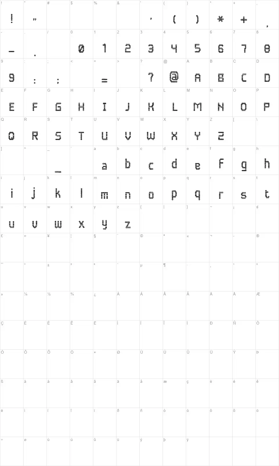 Blokadafont character map