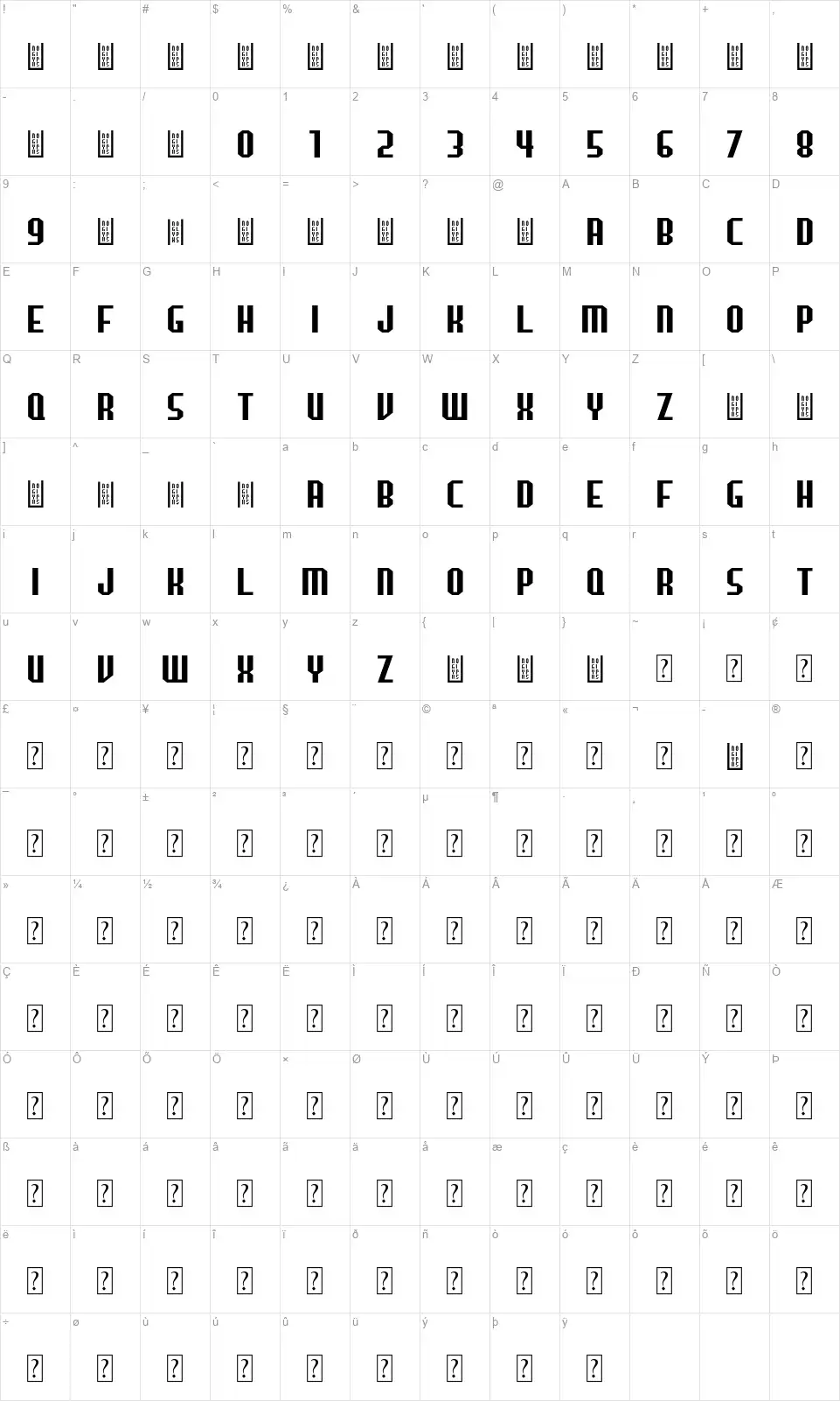 Bondoyudo Sansfont character map