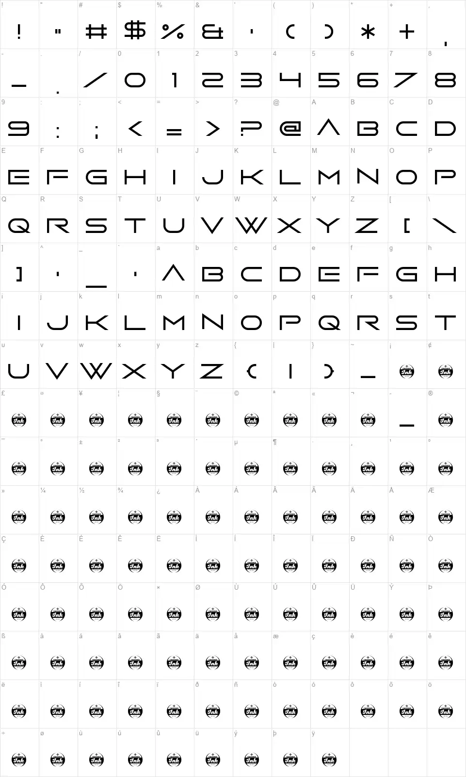 Bottom Brazilfont character map