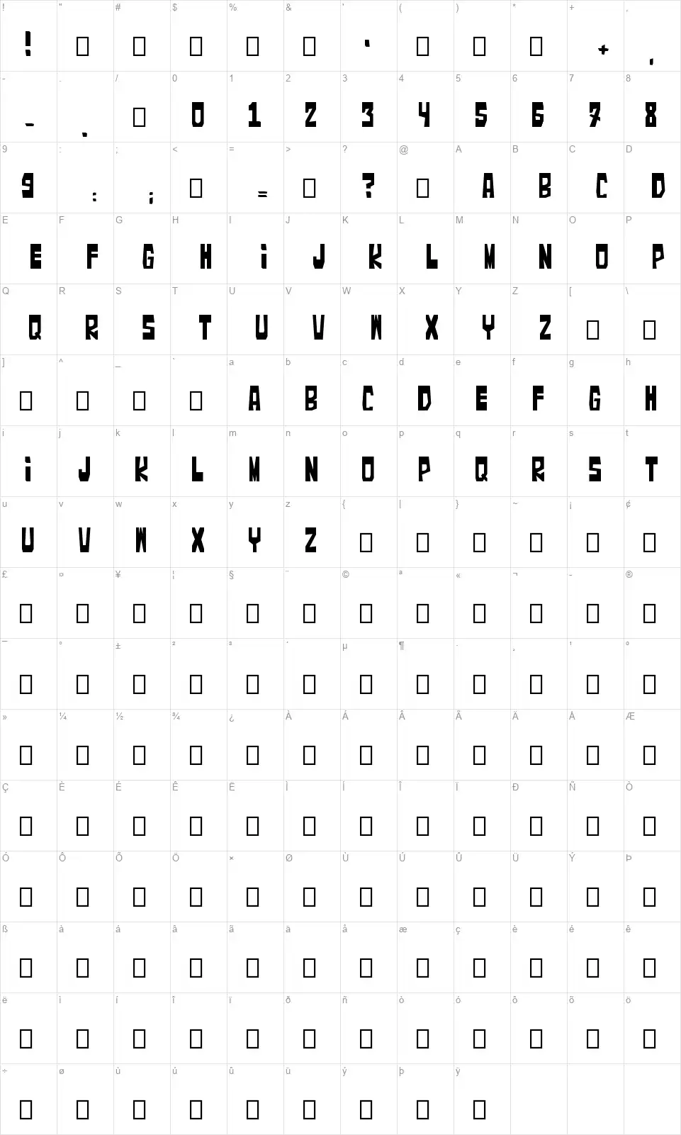 Bravi Ragazzifont character map