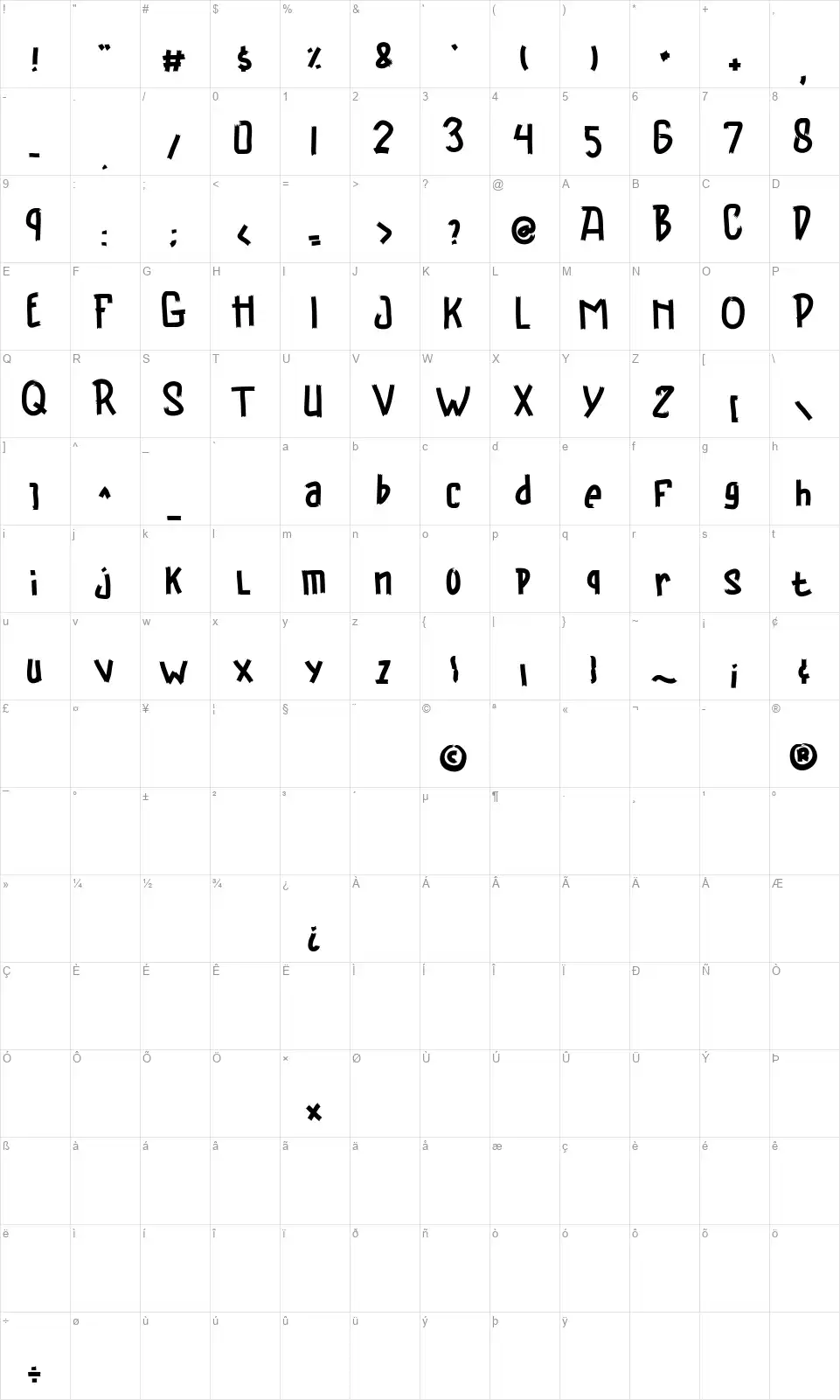Braydenfont character map